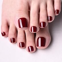 evpct Oxblood Red Press on Toenails Square for Women Gift, Red Glossy Square Fake Stick Press on Toe Nails, Soft Stick on Toenail Set with Kit, Lightweight Perfectly Fit Full Cover Fake Toenails 32Pcs
