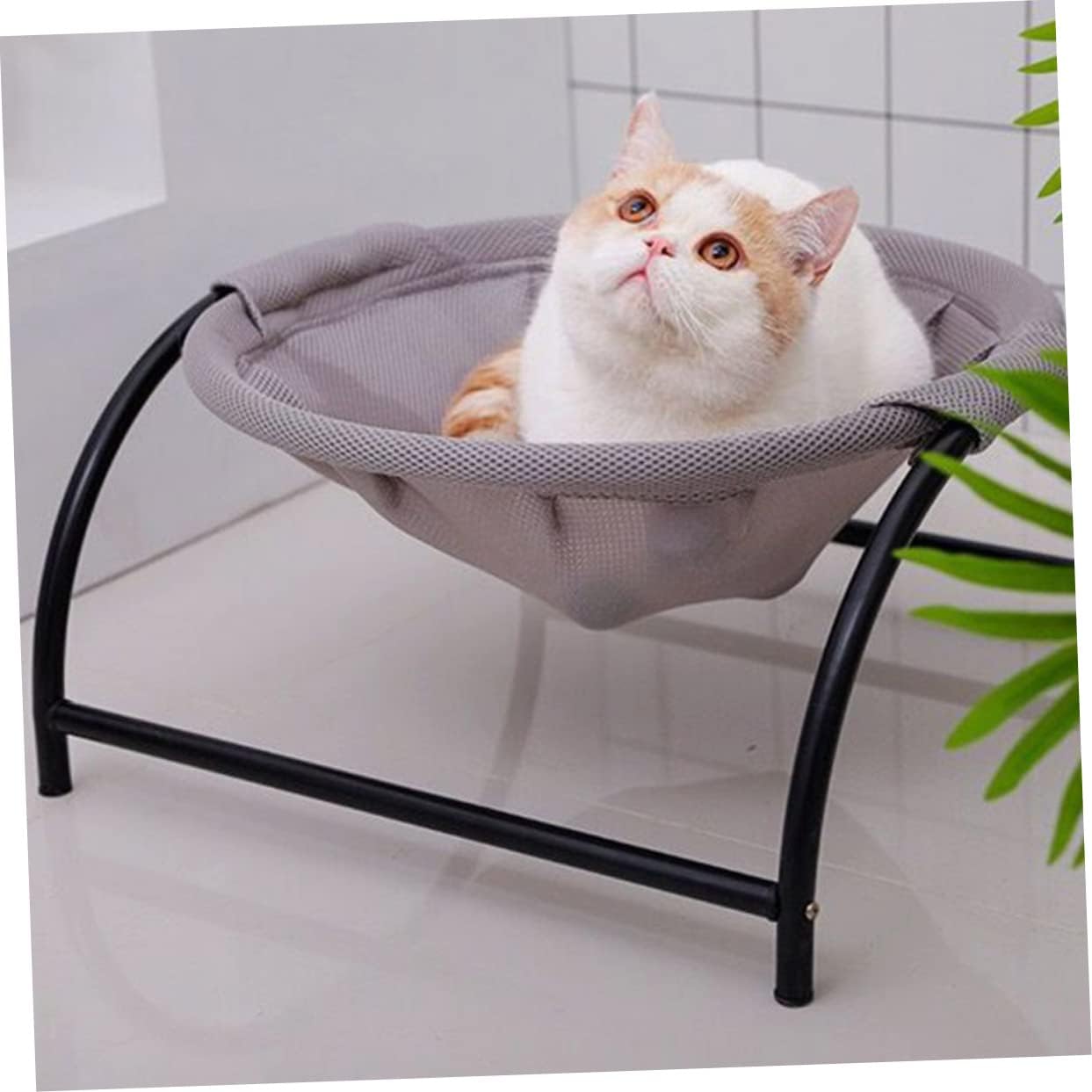 SUPVOX Breathable Elevated Cat Hammock Bed for Small Dogs and Kittens Sturdy Iron Frame Moisture Resistance Indoor Pet Sleeping Gray