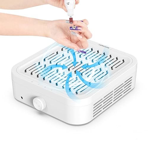 LIONVISON Nail Dust Collector for Salons: Vacuum Fan Dust Suction Machine for Beginners DIY - Manicure Pedicure Tool with Reusable Filter for Home - White