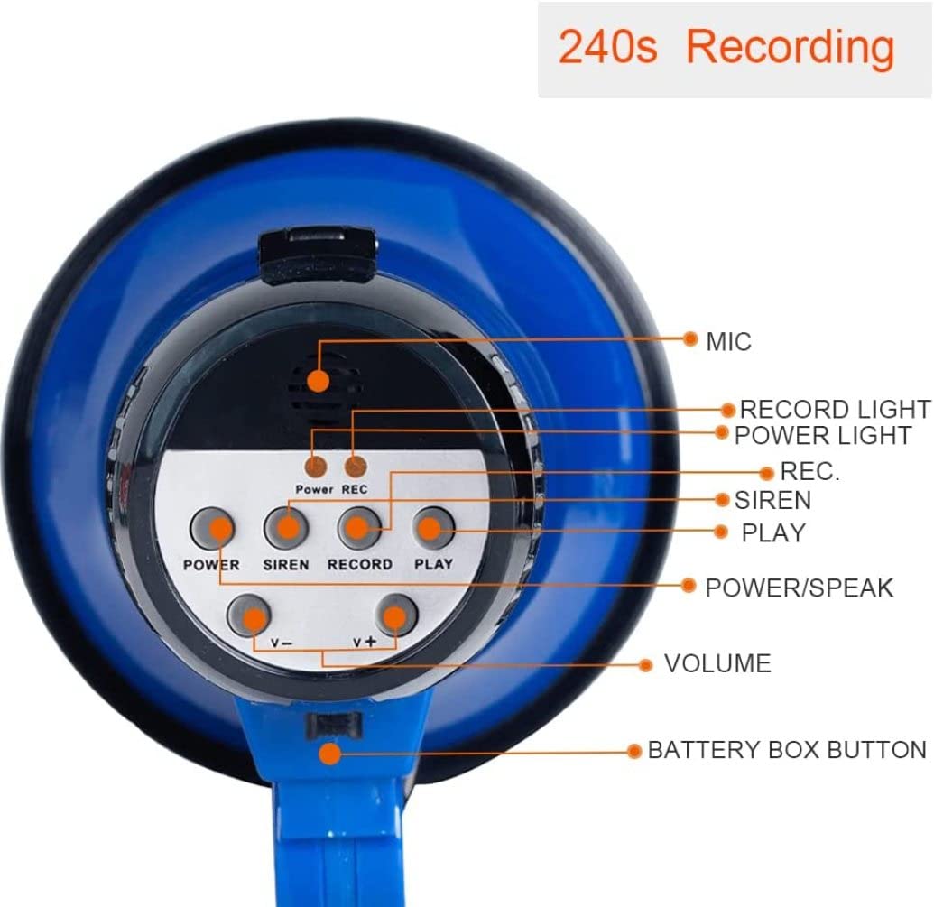 ppARK Megafon Tragbares Megaphon Bullhorn 20 Watt Leistung Megaphon Lautsprecher Sprach- und Sirenen-/Alarmmodi mit Lautstärkeregelung für alle Outdoor-Sportarten TröTe
