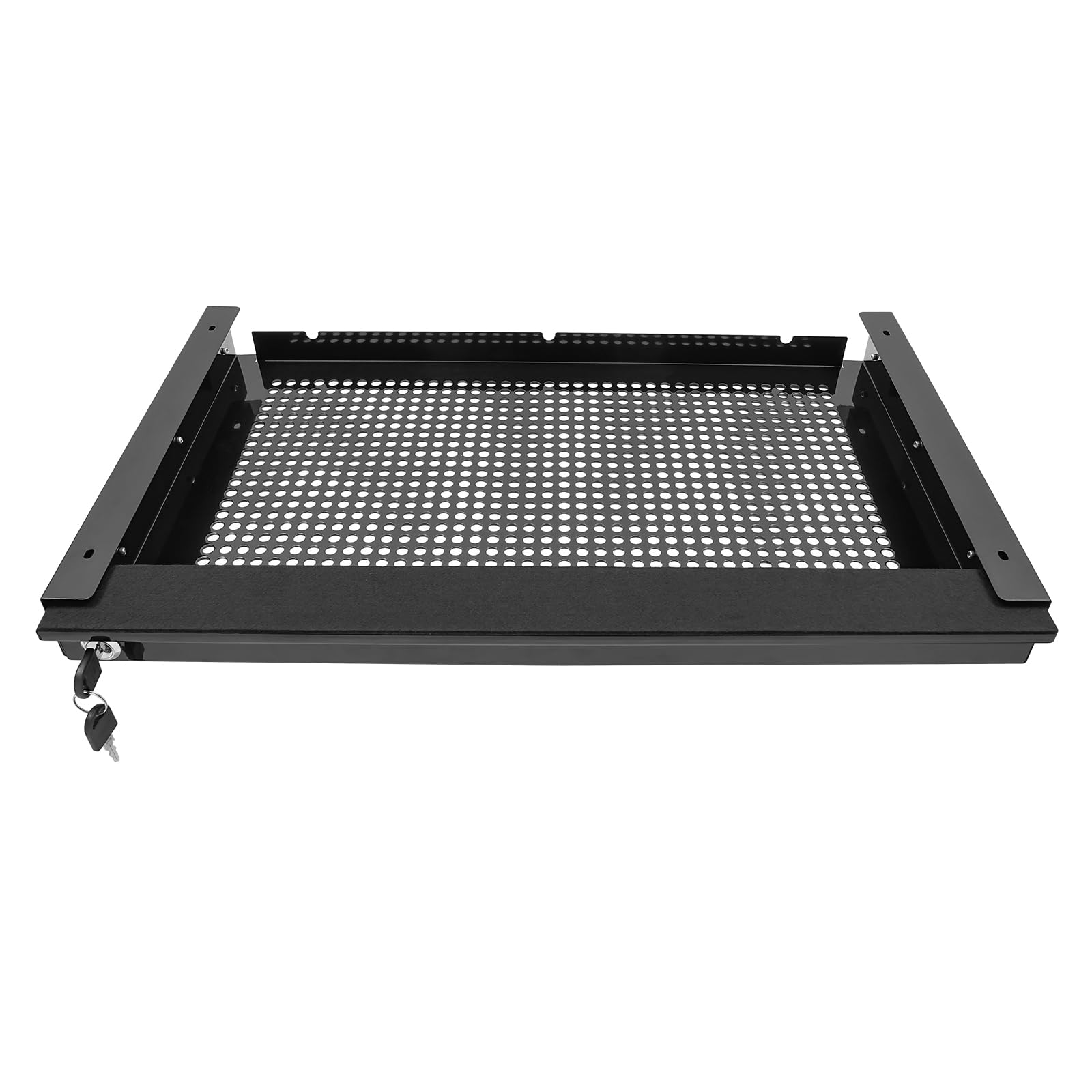 Under Desk Pull-out Drawer with Lock - 20 Inch Sliding Drawer, Lockable, for Sit Stand Workstation, Black