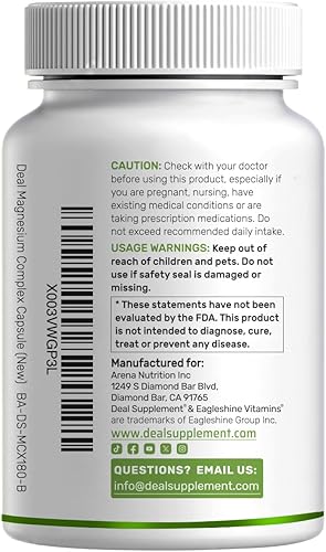 Miniatura 8 de Complejo de magnesio de 500 mg, 480 cápsulas vegetales  Glicinato, citrato, malato y más 100% quelado para una fácil absorción  Suplemento mineral