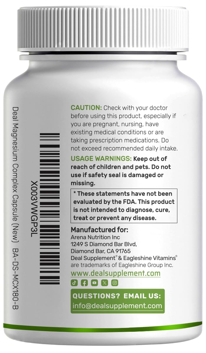 Magnesium Complex 500mg, 240 Veggie Capsules | 10-in-1 Glycinate, Citrate, Malate, & More | 100% Chelated for Easy Absorption | Essential Mineral Supplement for Muscle, Sleep, & Heart Health