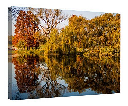 Automne sur un lac impression sur toile tendue décoration murale cadre bois