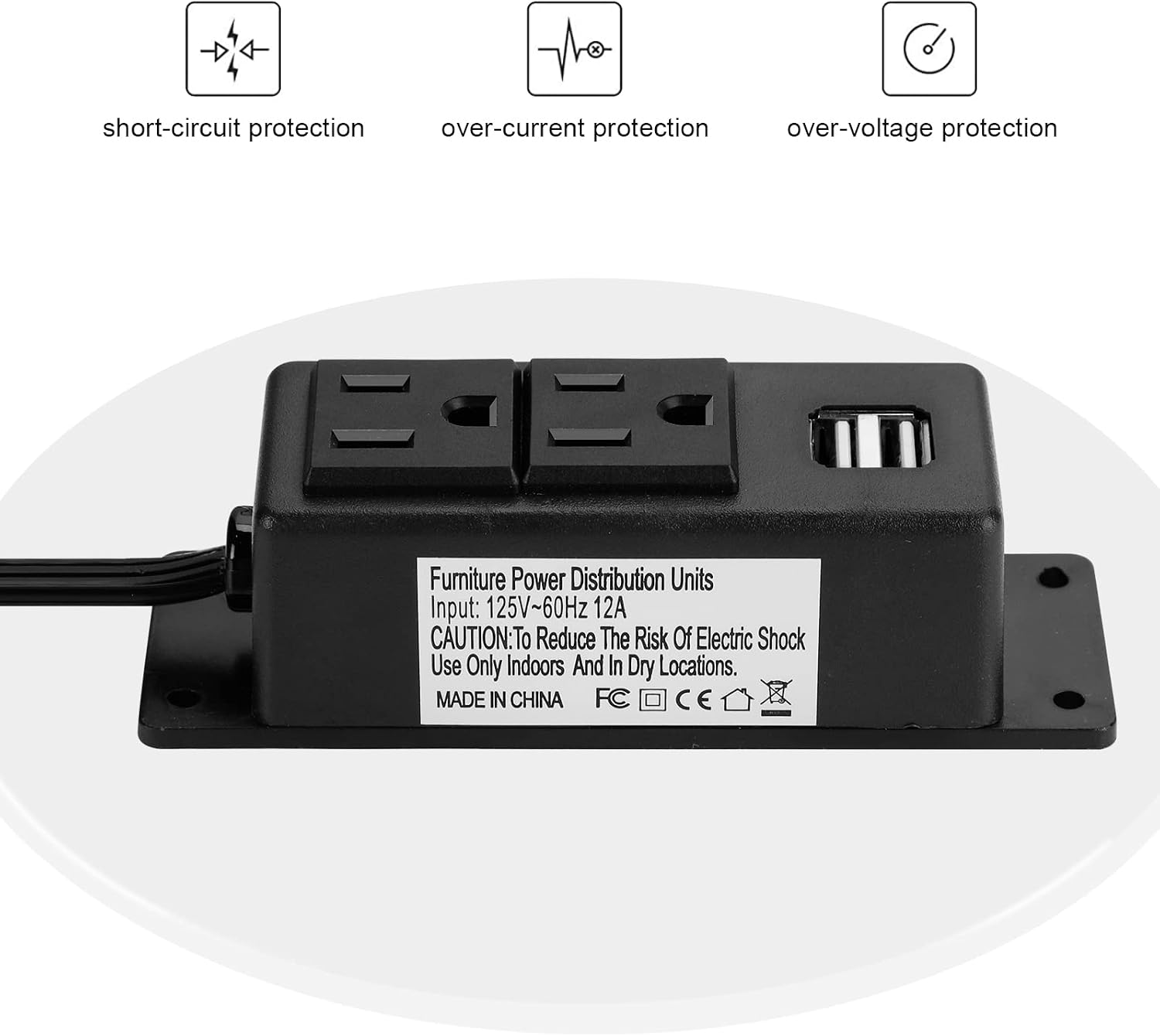 Power Strip with USB, BTU Desktop Power Outlet with 2 AC Outlets, 2 USB Ports, 6.56ft Extension Cord, Mountable Under Desk, Workbench, Nightstand, Dresser, Table, Black