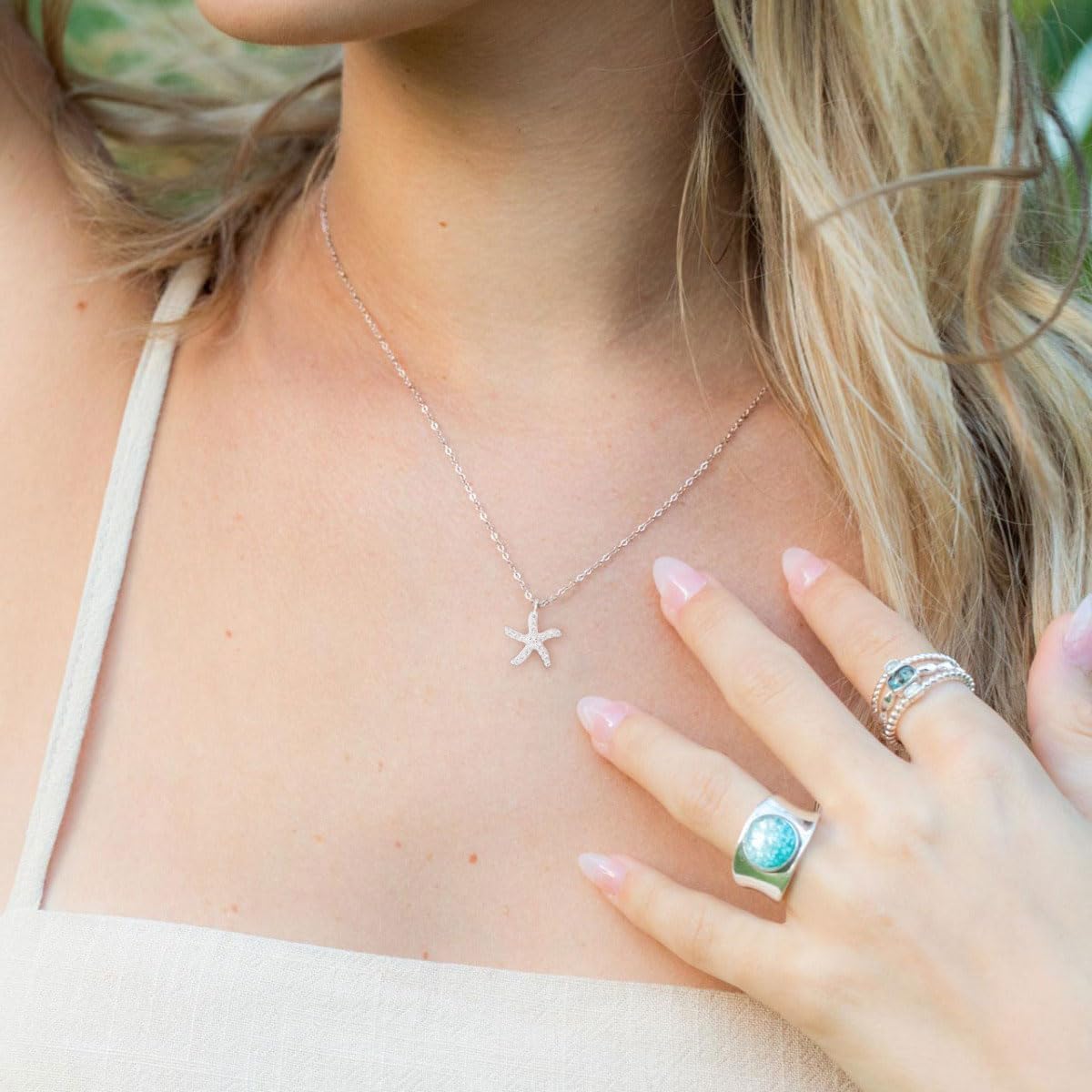 Silver Necklace - 14K White Gold Plated Dainty Cowboy Boot Flower Starfish Hummingbird Star of David Lotus Italian Horn Pendant Necklace for Wmen - Image 4