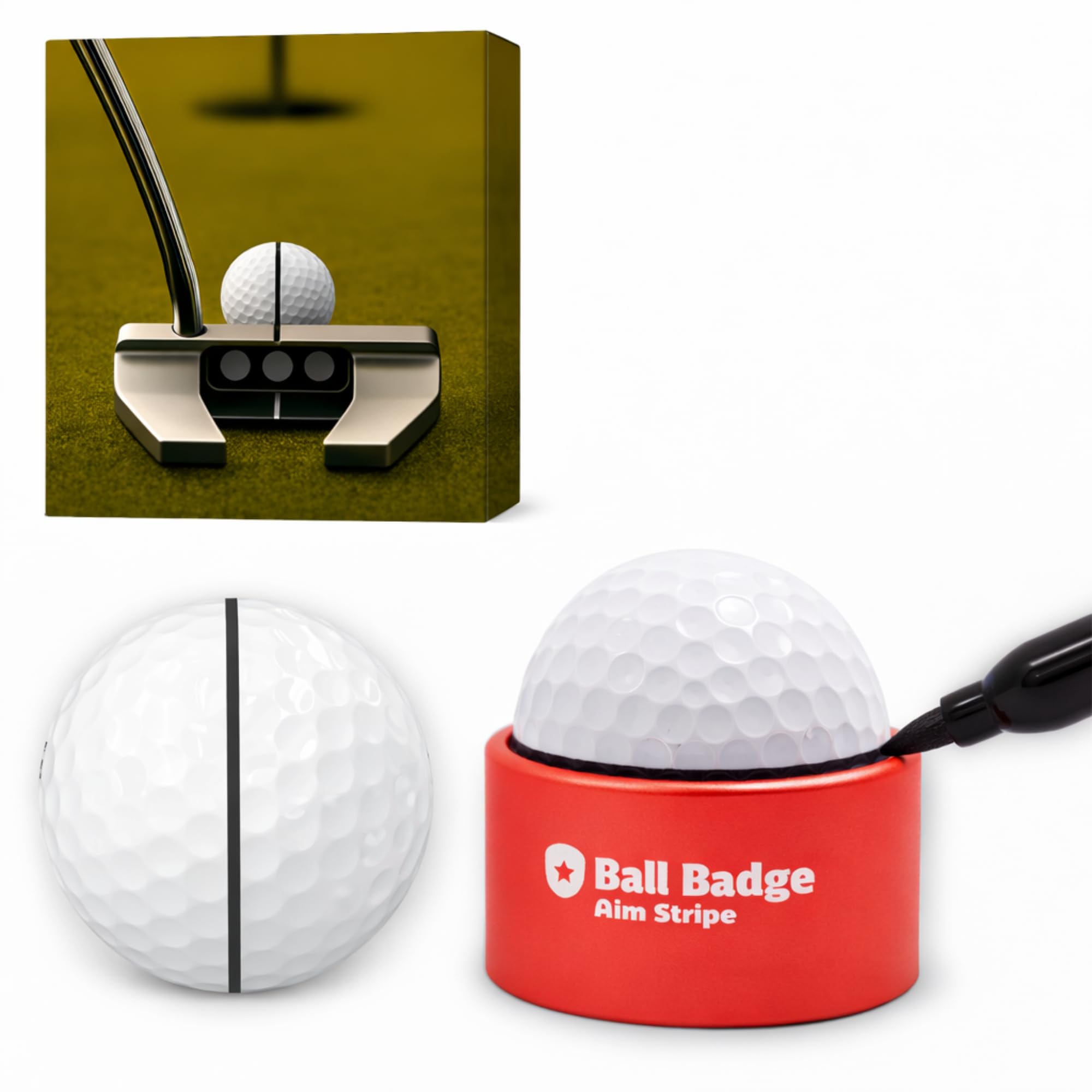 Aim Stripe, Golf Ball Alignment Tool, Full Metal, Training Aid