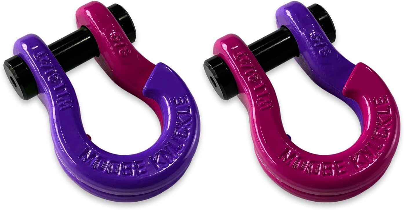 Moose Knuckle Offroad Jowl Split Shackle 5/8 | 7,000lbs Capacity - Forged Carbon Steel Shackle Fits Any 1.25 or 2.0" Tow Shackle Receiver Hitch Mount w/ 3/4 pin Color Combo Grape Escape/Sublime Green