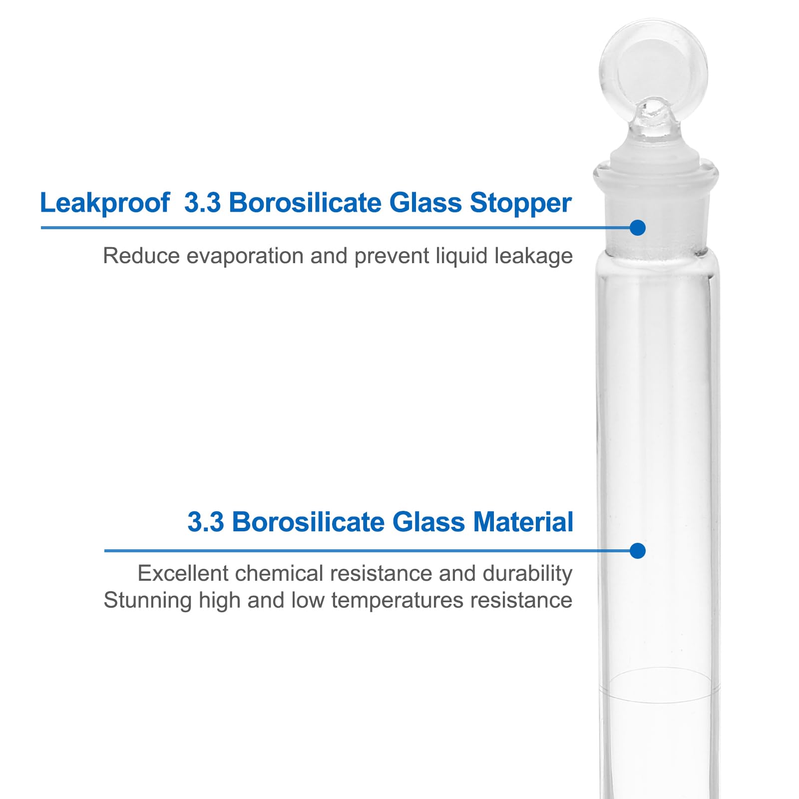 PATIKIL Matraccio Graduato da 1000ml, 2Pz Matraccio Graduato Graduata in Vetro Borosilicato 3.3 con Tappo in Vetro Tolleranza 0.7ml per Esperimenti di Laboratorio, Trasparente