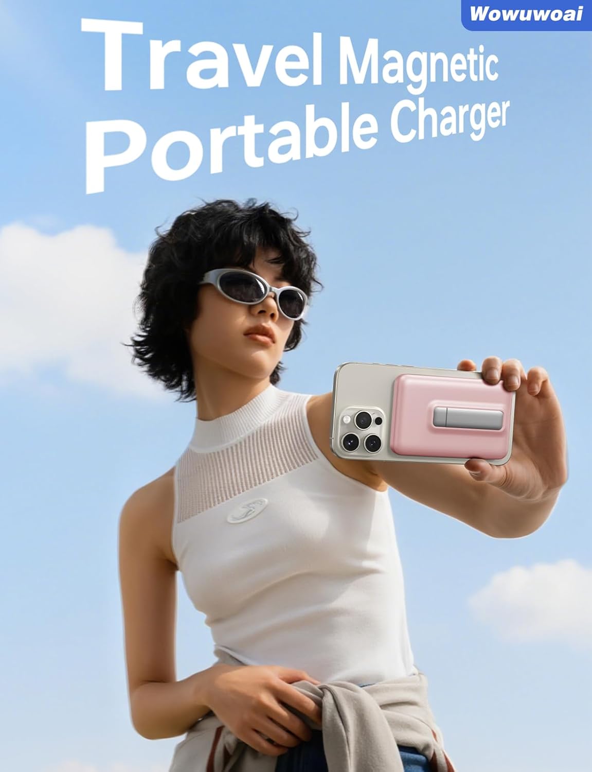 for Magsafe Portable Charger, 10000mAh Wireless Power Bank with Stand, USB C PD 20W Fast Charging Powerbank, Magnetic Battery Pack Compatible for iPhone 17/16/15/14/13/12 Series - Pink