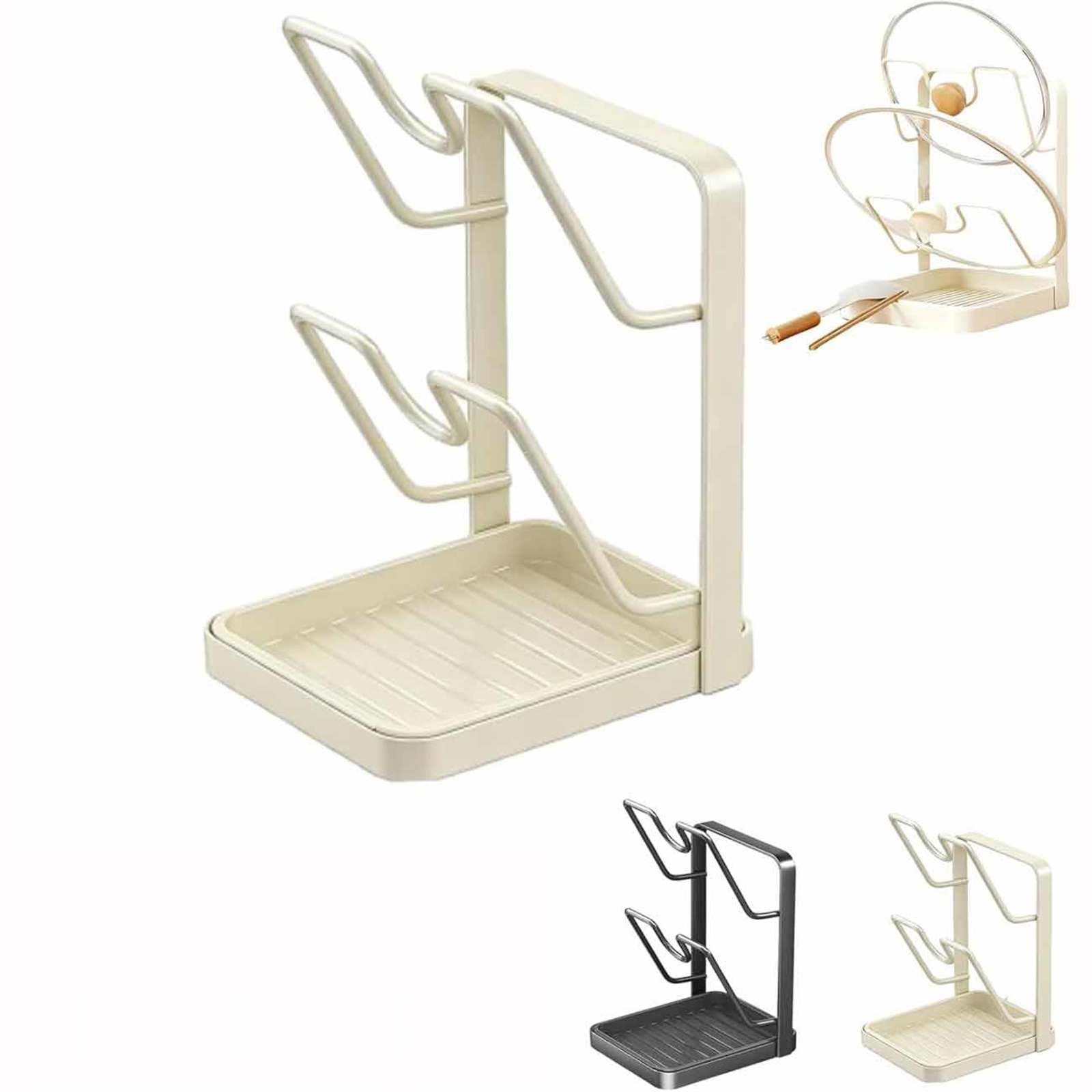 WXJHNYBS Pot Lid Organizer Rack, 2 Layer/3 Layer Storage Organisation with Drip Tray Kitchen Organisation for Countertop,B-Doublelayer