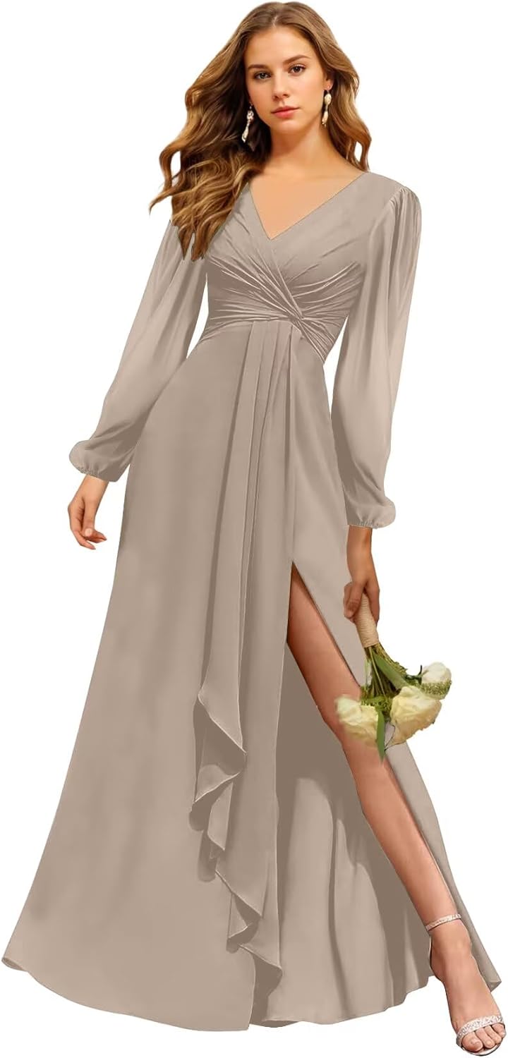 Chiffon Bridesmaid Dresses V Neck Prom Dress Long 2025 Pleated A Line Evening Party Gowns with Slit
