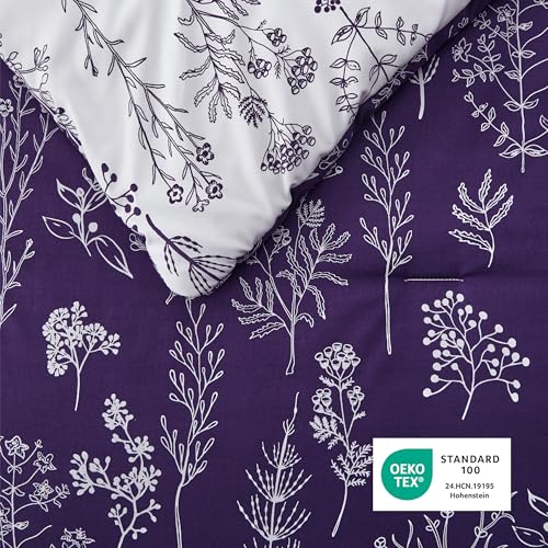 Image of Bedsure Full Comforter Set - Dark Purple Bed Set, 3 Pieces Cute Floral Bedding, 1 Soft Reversible Botanical Flowers Comforter and 2 Pillow Shams