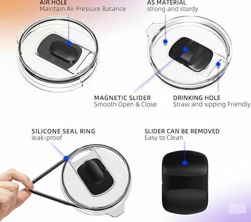Miniatura 6 de Tapas de vaso de 20 onzas, paquete de 2  deslizador magnético, a prueba de derrames, a prueba de fugas, tapas de repuesto sin BPA para vasos YETI,