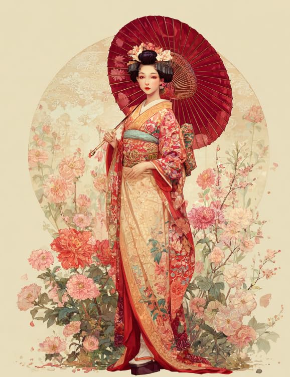 FanZheZhe Kit de punto de cruz impreso,kit de inicio de bordado de 11 ct Kimono para damas para principiantes para adultos,patrón de bordado impreso 40x50cm