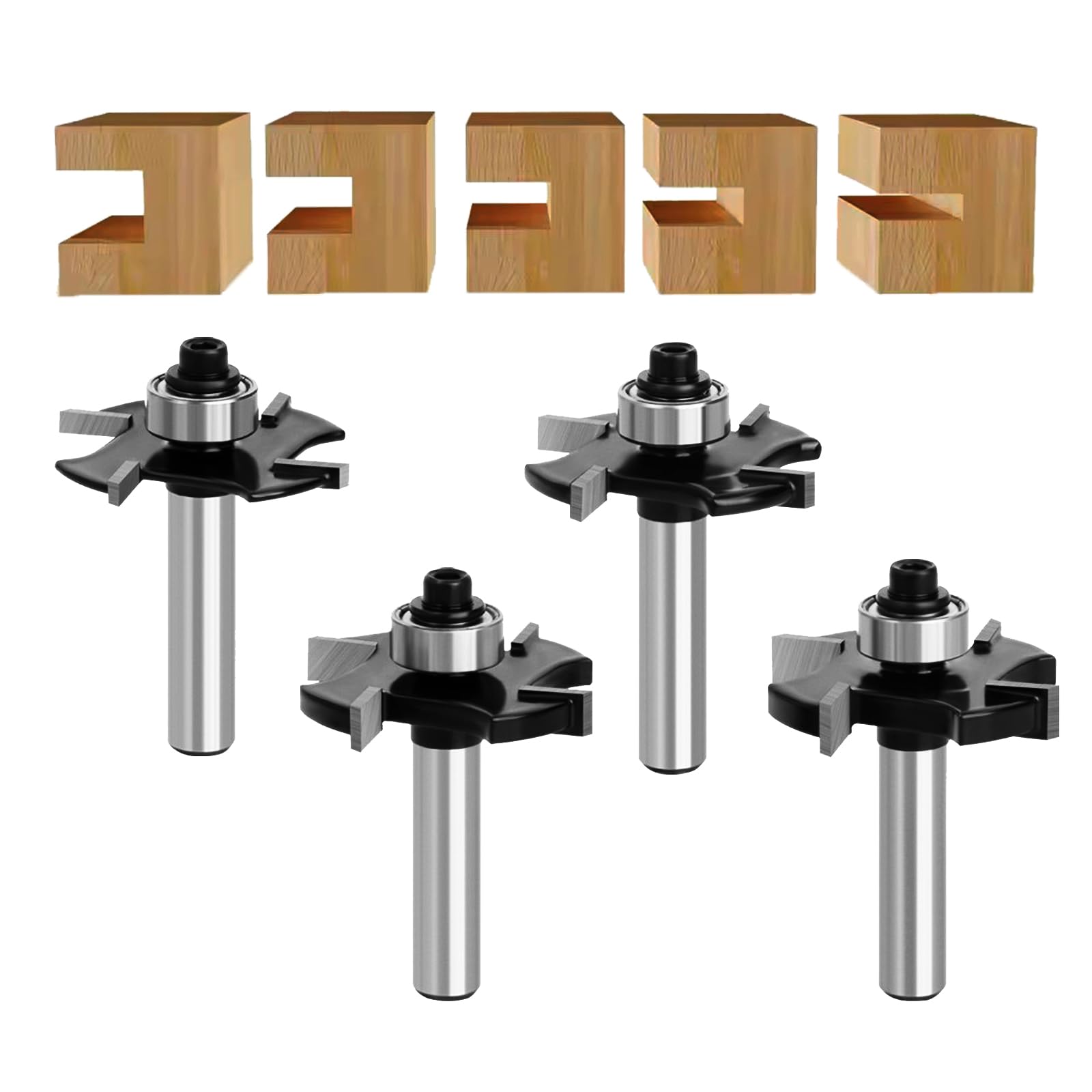 4 Stück Scheibennutfräser Fräser für Oberfräse 8mm Schaft, 36.7mm Schnittdurchmesser, 4-Zähne Hartmetall Klinge, Holzbearbeitung fur Präzise Nut- und Rillenfräserarbeit, L 3 /4 /5/ 6 mm