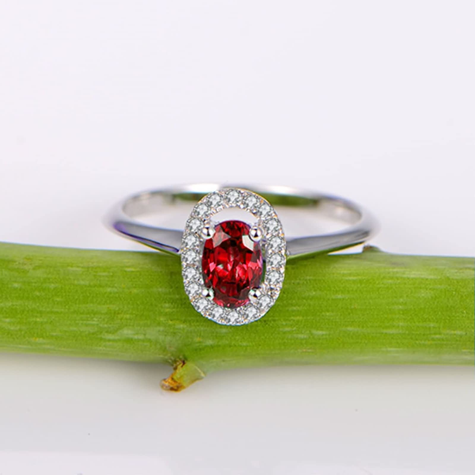 Band Ring Vintage Ringe Damen Silber Rot Oval Zirkonia Frau Bands für Sie Größe 45 (14.3)-65 (20.7)
