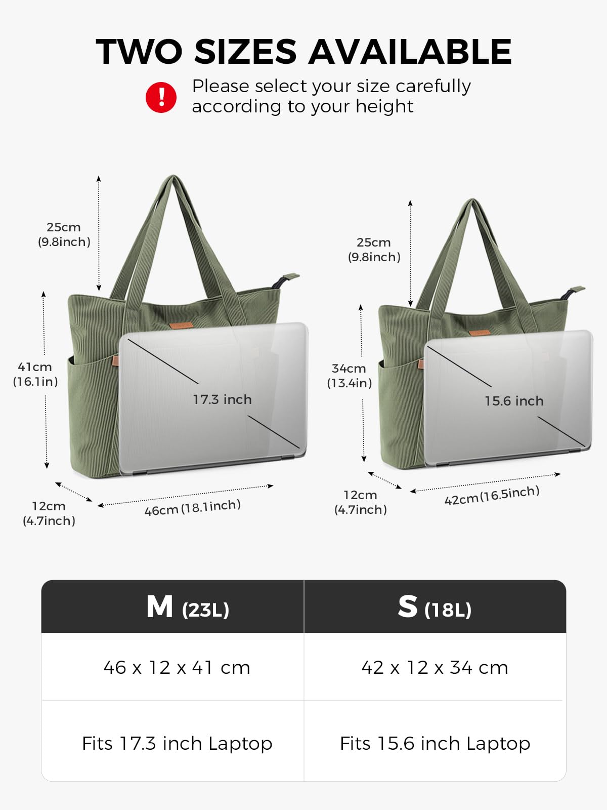 Cord Tasche Damen, Groß Tote Bag Strandtasche mit Reißverschluss, Shopper Tasche Damen Laptoptasche mit 17 Zoll Laptopfach, Elegant Handtasche Umhängetasche für Arbeit Schule Gym-Grün