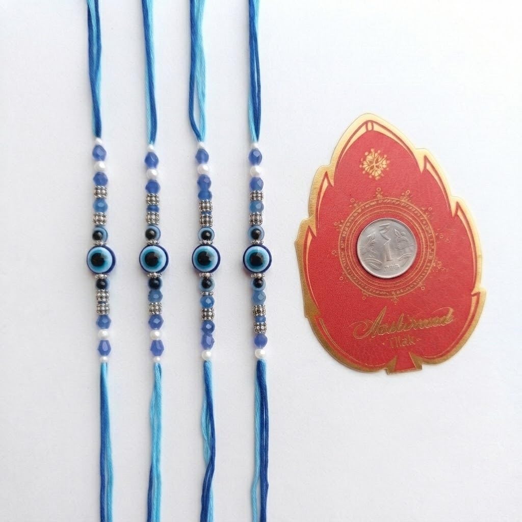 Evil Eye Rakhi Set of 4 - Designer Nazar Beads Rakhi Pack for Brother Main View