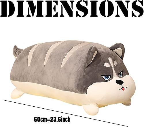 Miniatura 3 de Gordito Siberiano Husky de peluche de Alaska Malamute de 23.6 pulgadas, almohada de cuerpo de perro de peluche grande y realista, cojín de peluche