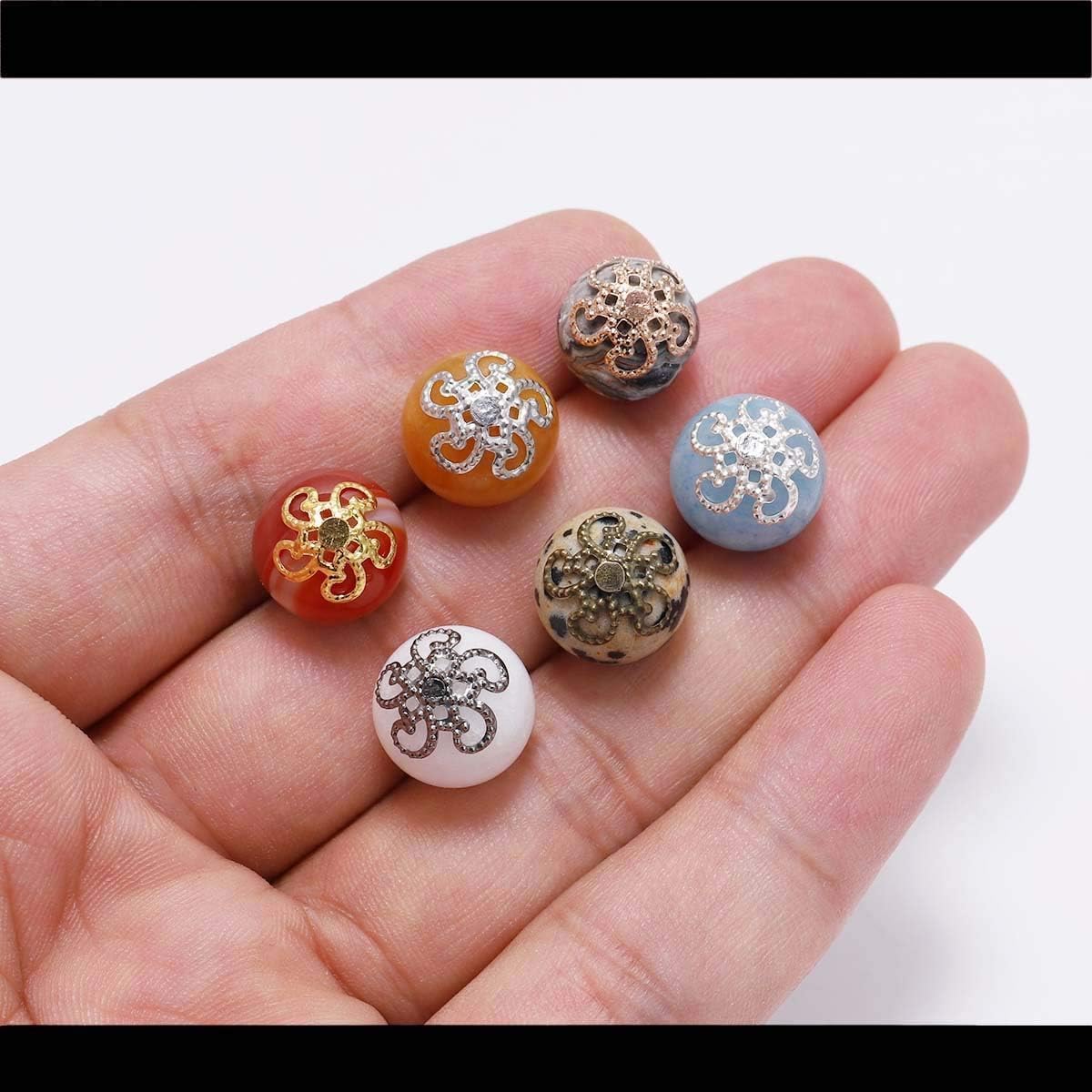 100Pcs Shiny Vintage Filigree, 8mm Silver Flower Bead End Caps Metal Bead Caps for Jewelry Making DIY Bracelet Earrings Arts, Crafts Accessories