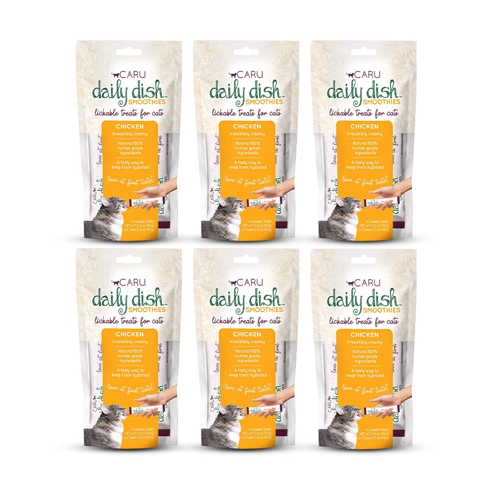 Caru - Daily Dish Smoothies - Lickable Chicken Cat Treat - 4 Pouches Per Pack - Pack of 6