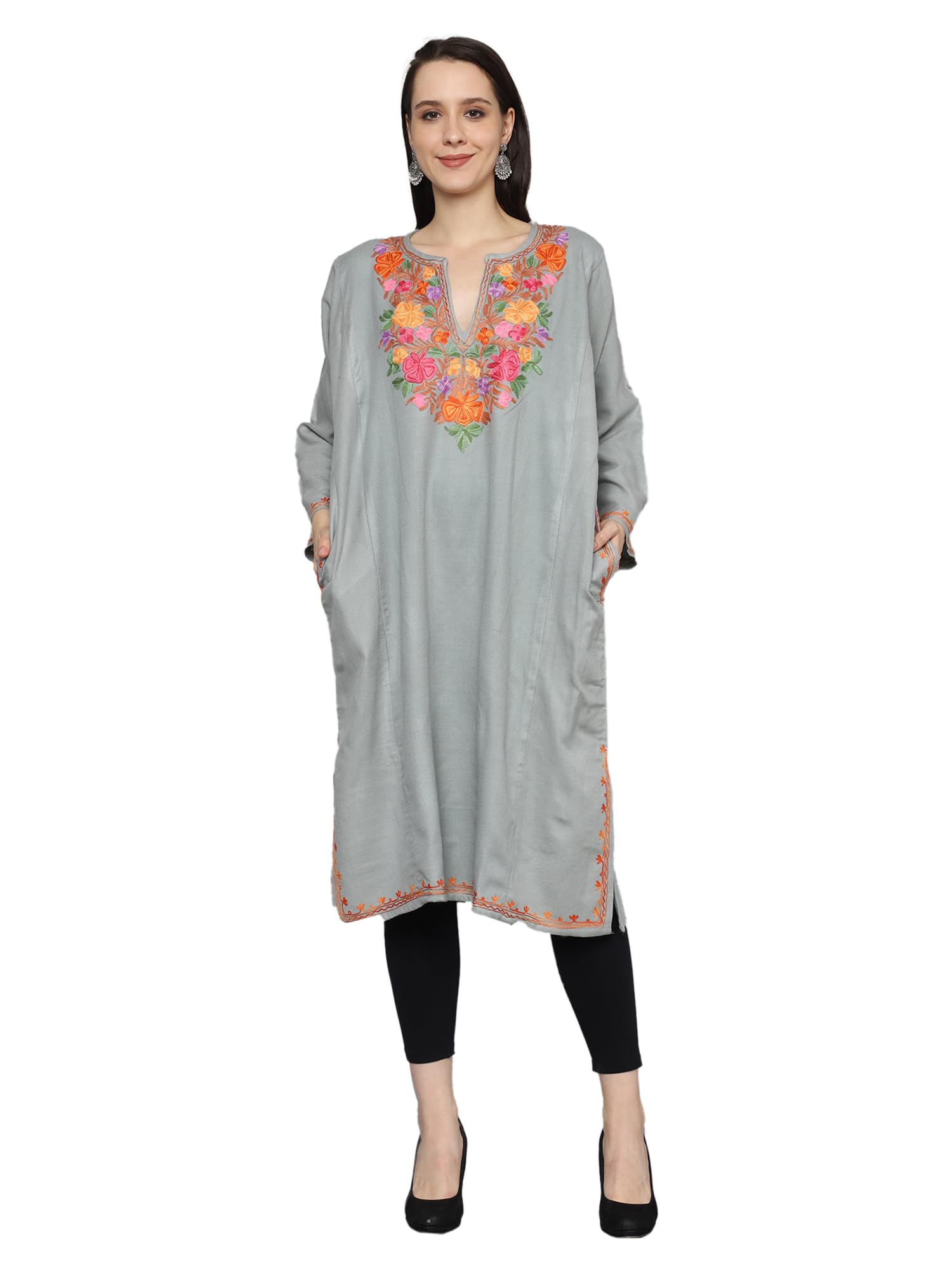 craftbazar Kashmiri Embroidered Cashmilon Phiren Grey-picture-34