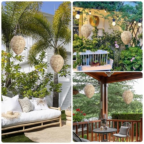 DECOHS Pacote com 2 chamarizes de ninho de vespa de palheta tecida, 24 x 19 cm, decoração de ninhos