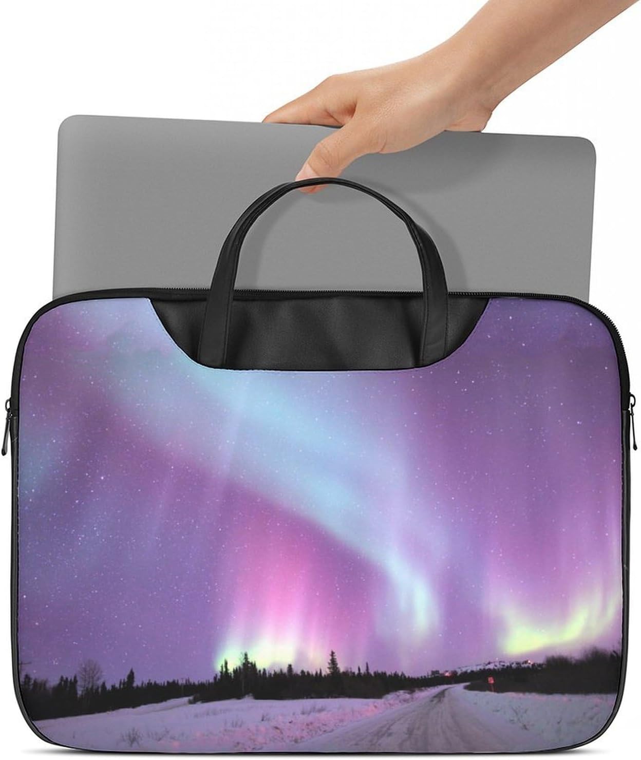 Amazing Aurora Laptop Sleeve Handbag PU Leather Briefcase Messenger Bag Protective Computer Carrying Case