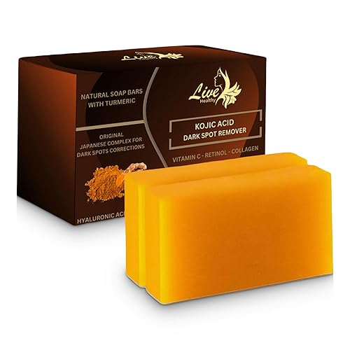 Live Healthy Barra de jabón de cúrcuma y ácido kójico, iluminador de la piel para una tez radiante, jabón natural para cicatrices de acné e