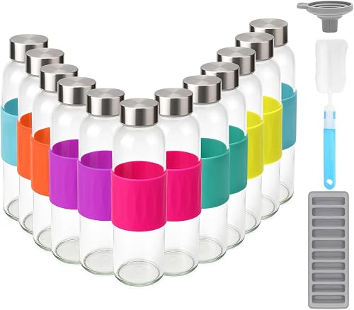 Zukro 18oz Glass Juice Bottles with Stainless Steel Lid Leak Proof 12 Pack