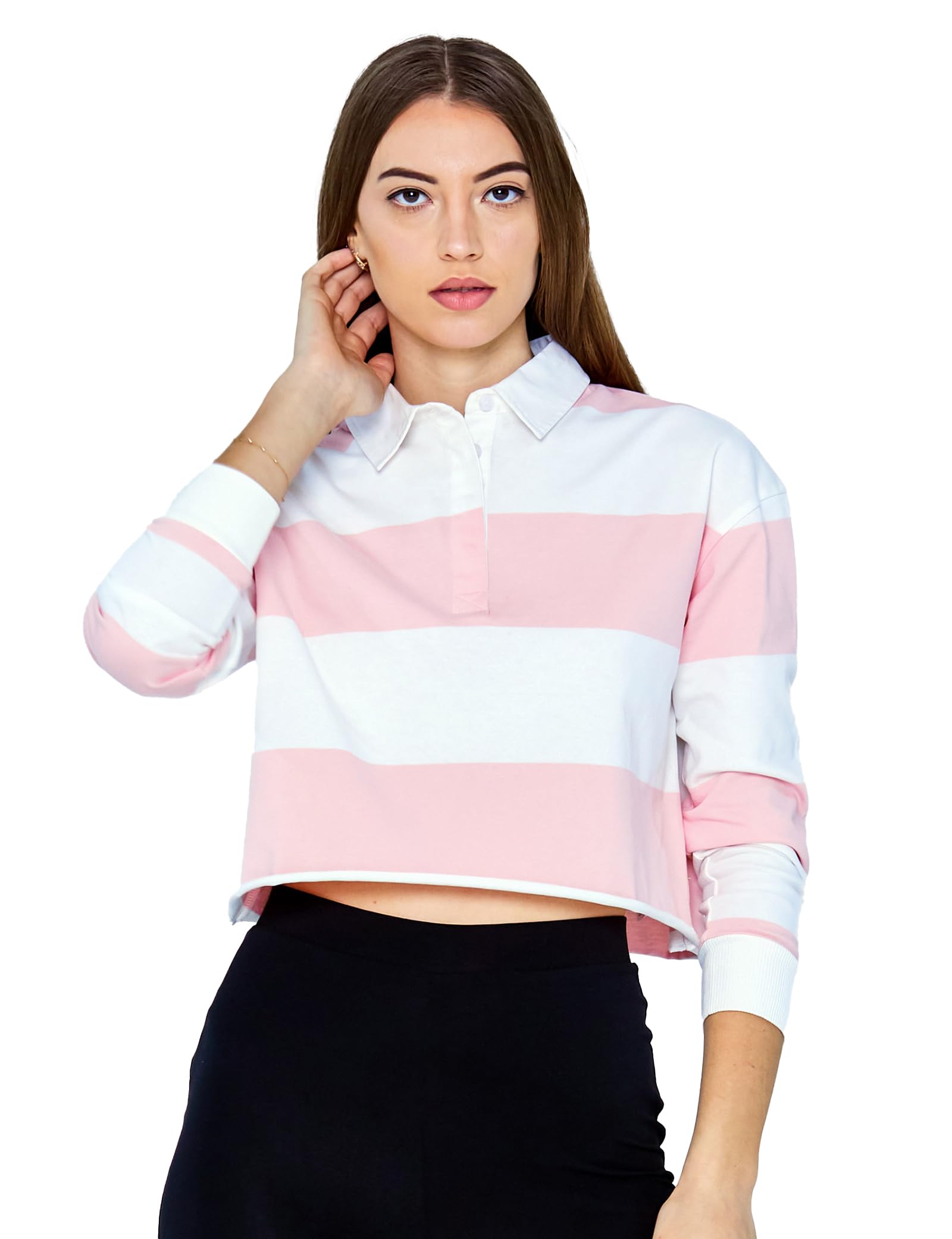 Enorsia Women's Pink ’S Stripe Cropped Rugby Top | In | Size: 10