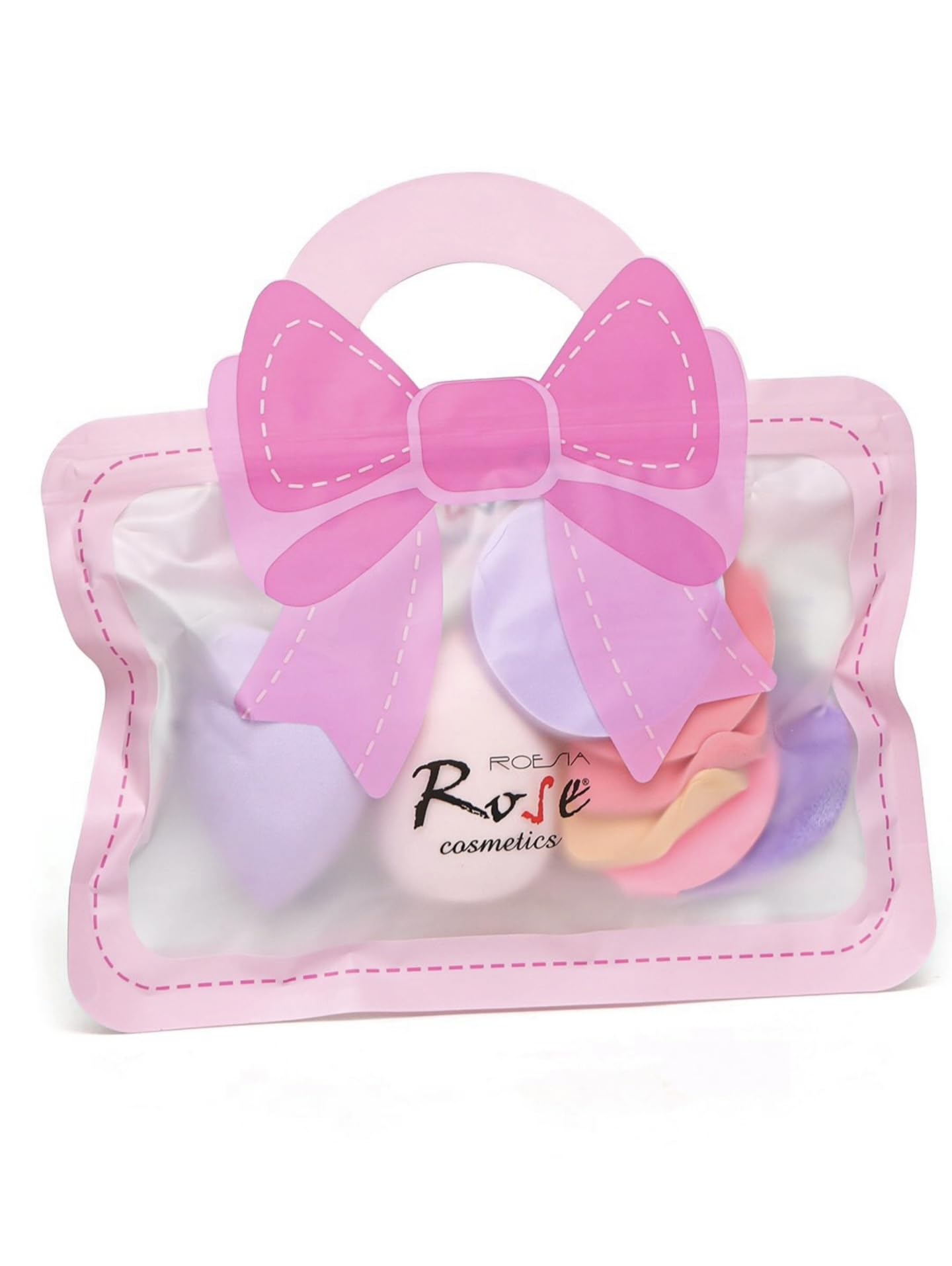 Roesia Rose 8'li Makyaj Süngeri ve Pudra Ponponu Seti - Islak ve Kuru Kullanım İçin Yumuşak Fondöten Süngerleri, Kapatıcı ve Makyaj Temizleme Pedleri - Özel Kurdele Tasarımlı Çantalı Set