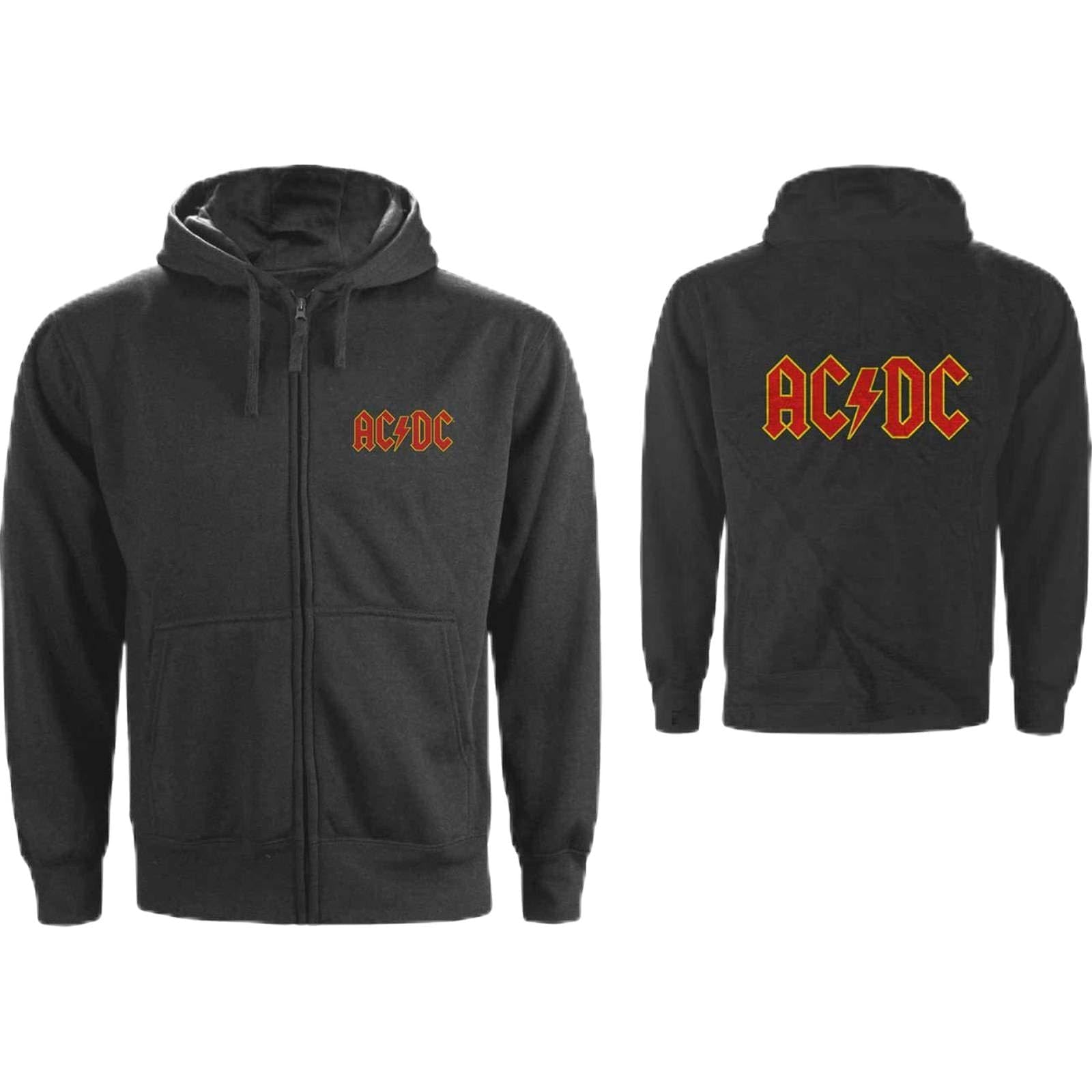 Ac/Dc Unisex Zipped Hoodie Logo (Back Print) Grey