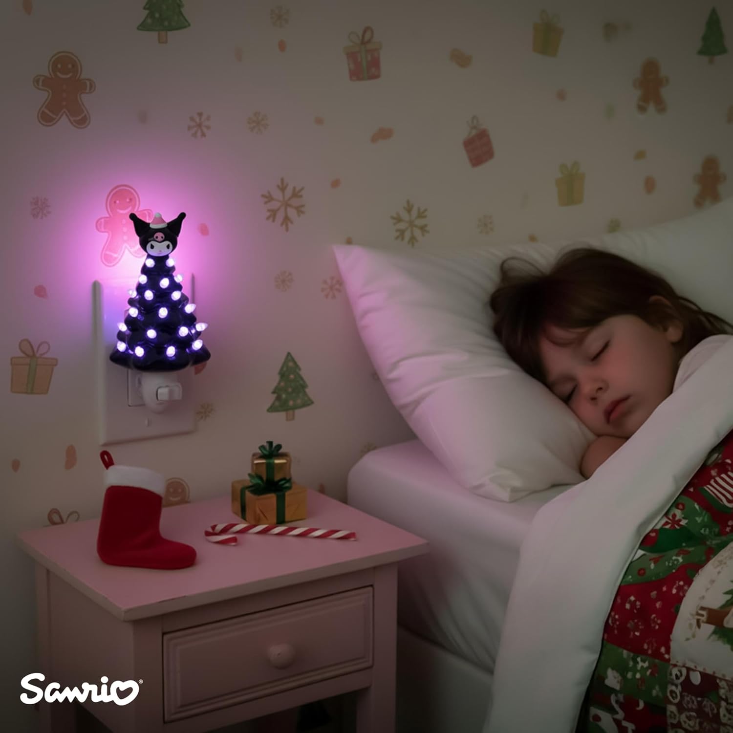 Ukonic Sanrio Kuromi 6-Inch Ceramic Christmas Tree Plug-in Nightlight