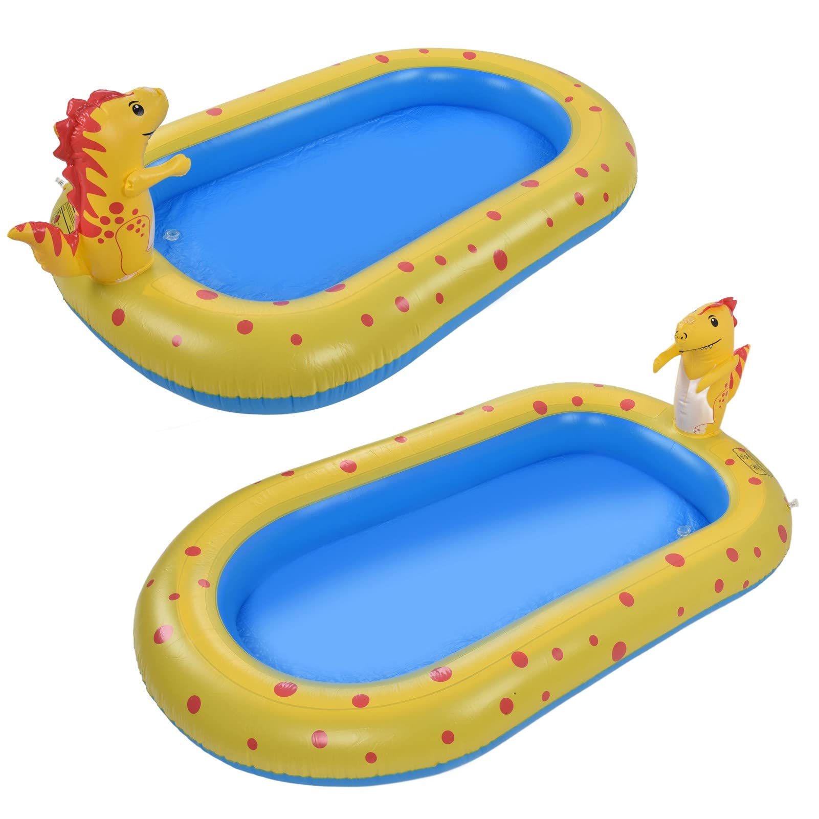 Piscina para Niños con Aspersor de Dinosaurio Inflable 3 en 1, Juguete de Juego Acuático para Niños de PVC Duradero de 170 × 103 × 65 Cm, Piscina para Salpicaduras de Jardín en