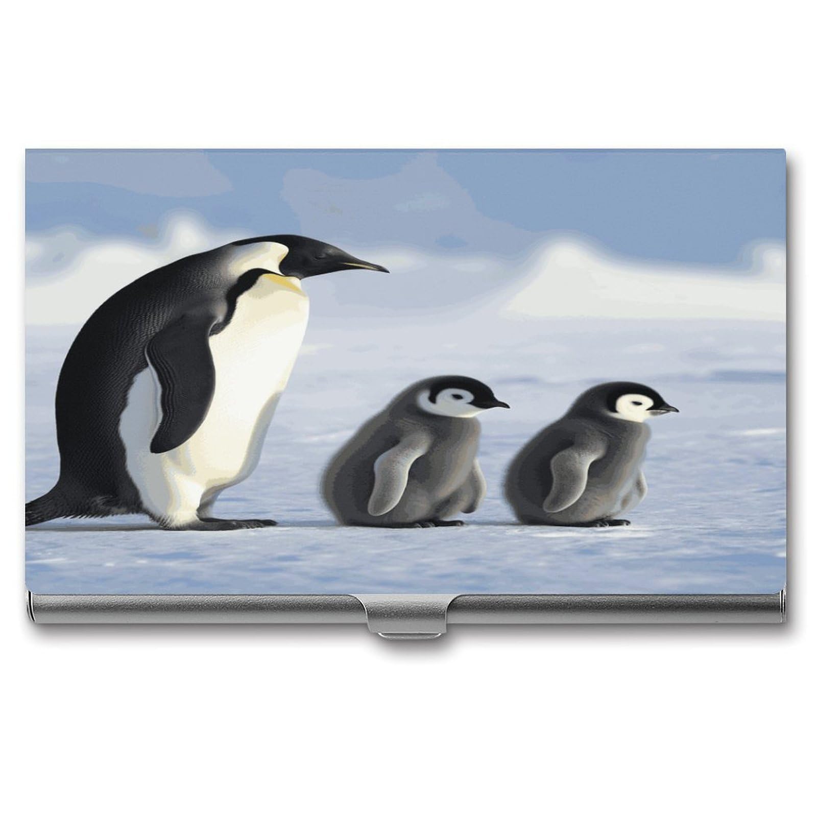 FekiLoot Penguin Family Business Card Holder for Men Women Metal Slim Organizer Business Card Carrier Wallet Name Cards Holder Retro Slim Pocket Purse Small Portable Card Case