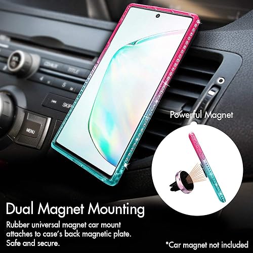 Miniatura 4 de Silverback Funda para Galaxy Note 10, funda con purpurina holográfica líquida con soporte, parachoques de diamantes de imitación con anillo delgado