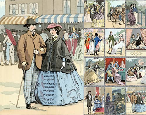 Image of PIXILUV 12 Blank Notecards for All Occasions ~ Vintage Couture Victorian Fashions for Men and Women ~ Vintage Illustration Victorian Era by Francois Courboin Reprint
