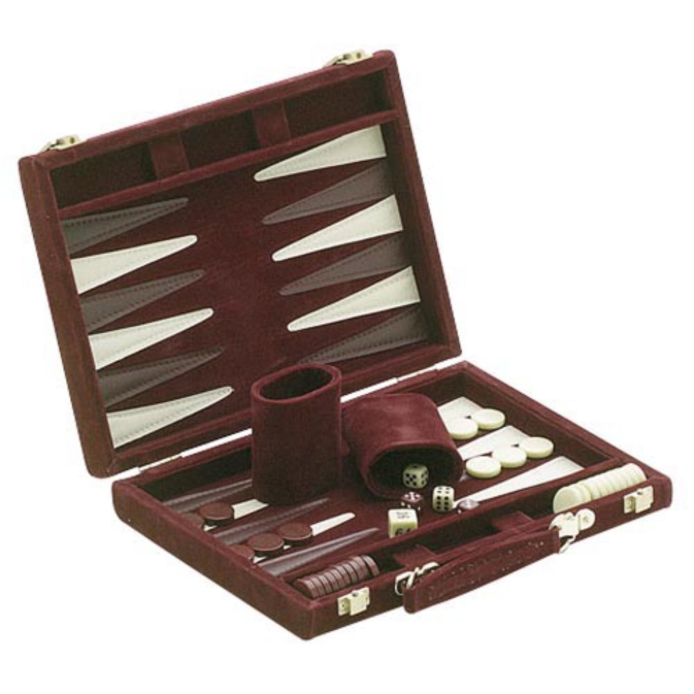 Suede Backgammon Set, Burgundy, 18" by CHH