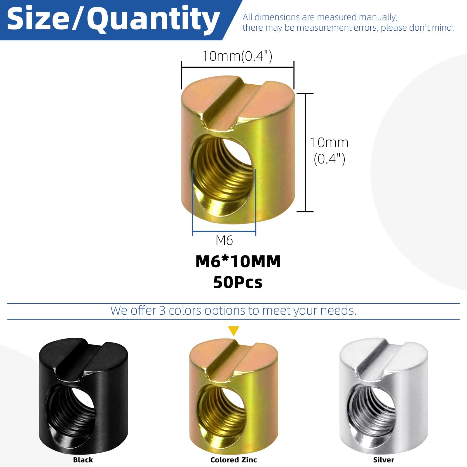 Glarks 50pcs M6 x 10mm Zinc Plated Barrel Cross Dowels Ranura de tuerca, tuerca de barril pesada, tuerca incrustada de martillo para tornillos de muebles, camas, cunas, sillas, reemplazo de hardware