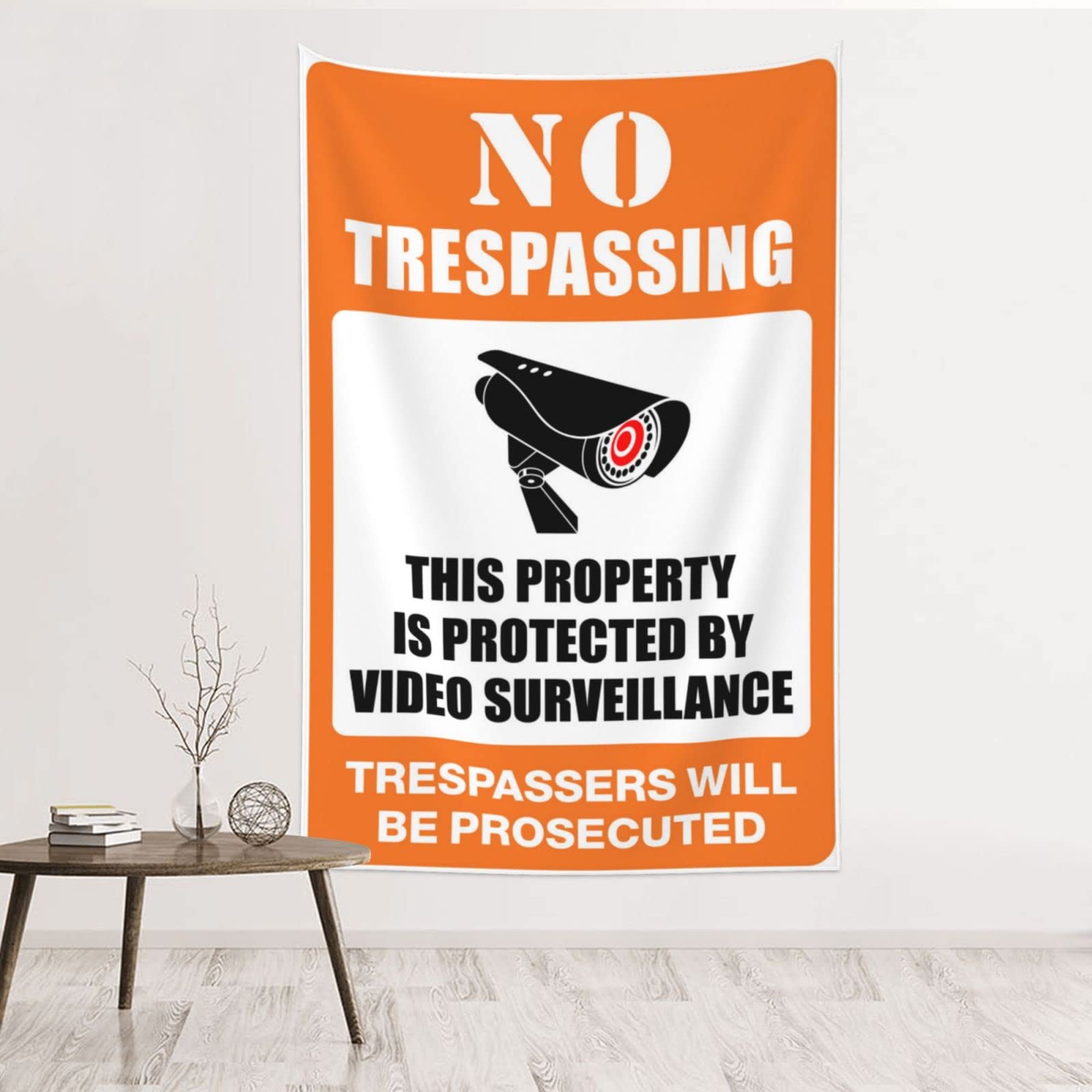 Dsocuiubos Outdoor Bar Decor No Trespassing - This Property is Protected by Video Surveillance Tapestry Men Cave Decor Beer Decorations for Man Cave (Size : 100X150CM)