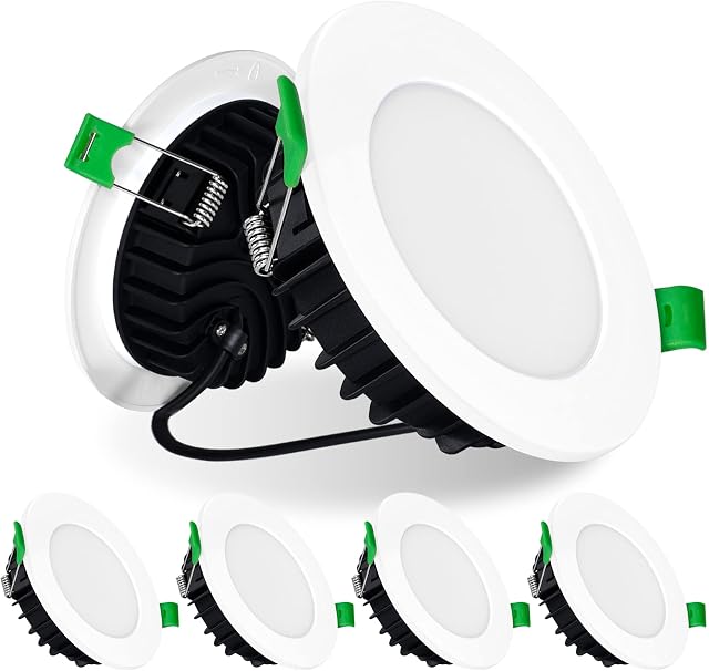 10W LED Recessed Ceiling Spot Lights 230V, IP44 Waterproof Dimmable Downlight for Bathroom Kitchen Indoor or Outdoor,Cutout Ø90-100MM,3CCT Warm/Neutral/Cool White Ultra Slim Spotlights,White,6 Pack