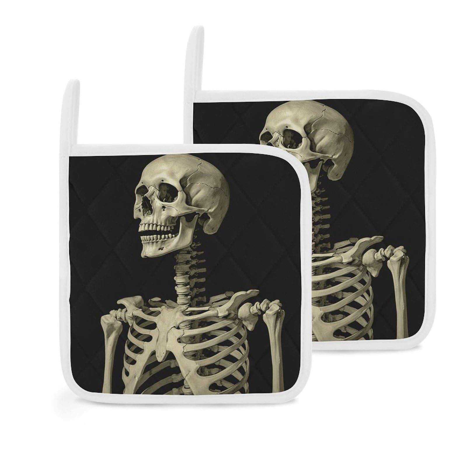 Btcowzrv Style A Skeleton 2 Pack Pot Holders For Kitchen, Heat Resistant Potholder Set With Hanging Loops, Hot Pads For Oven Baking Cooking