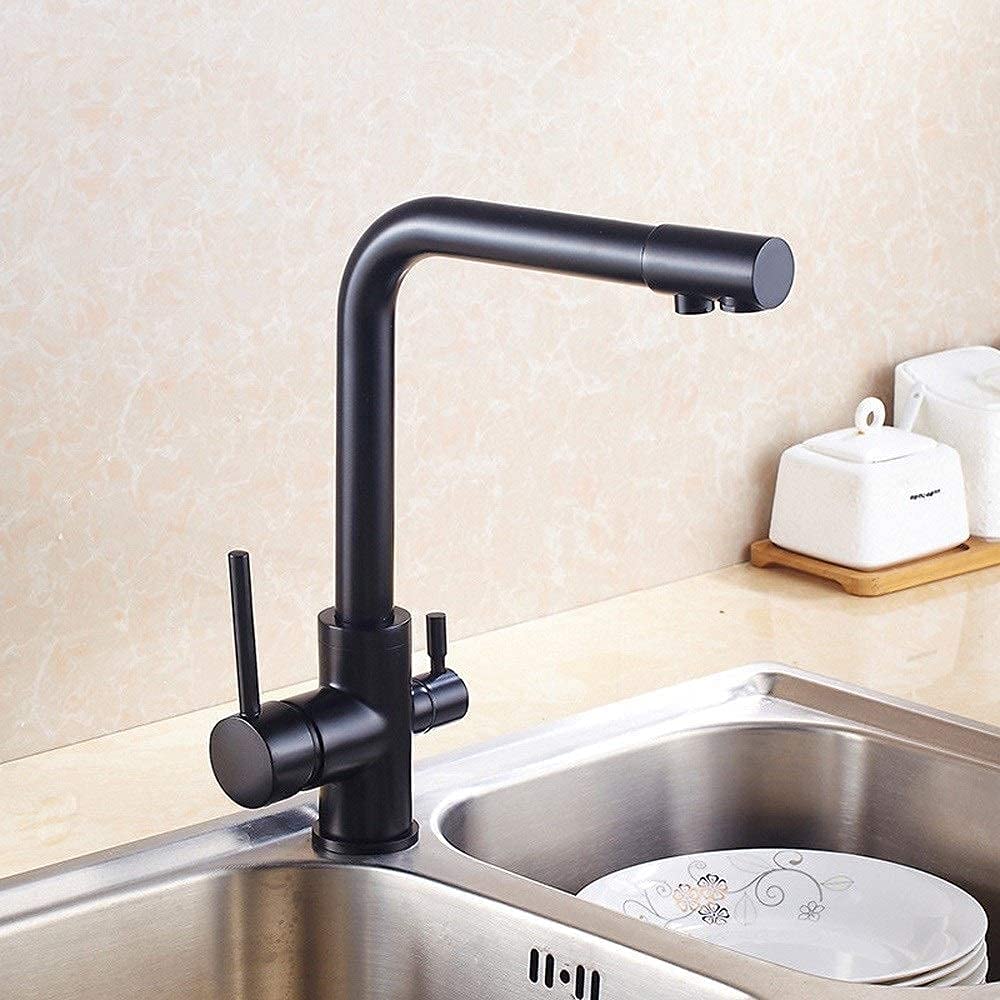 -Grifos, grifos, grifos de fregadero de cocina fríos y calientes Grifo de cocina de agua potable Grifo de cocina de latón macizo Asas dobles Caño giratorio de 360 ​​​​grados Grifo de filtro mezclador