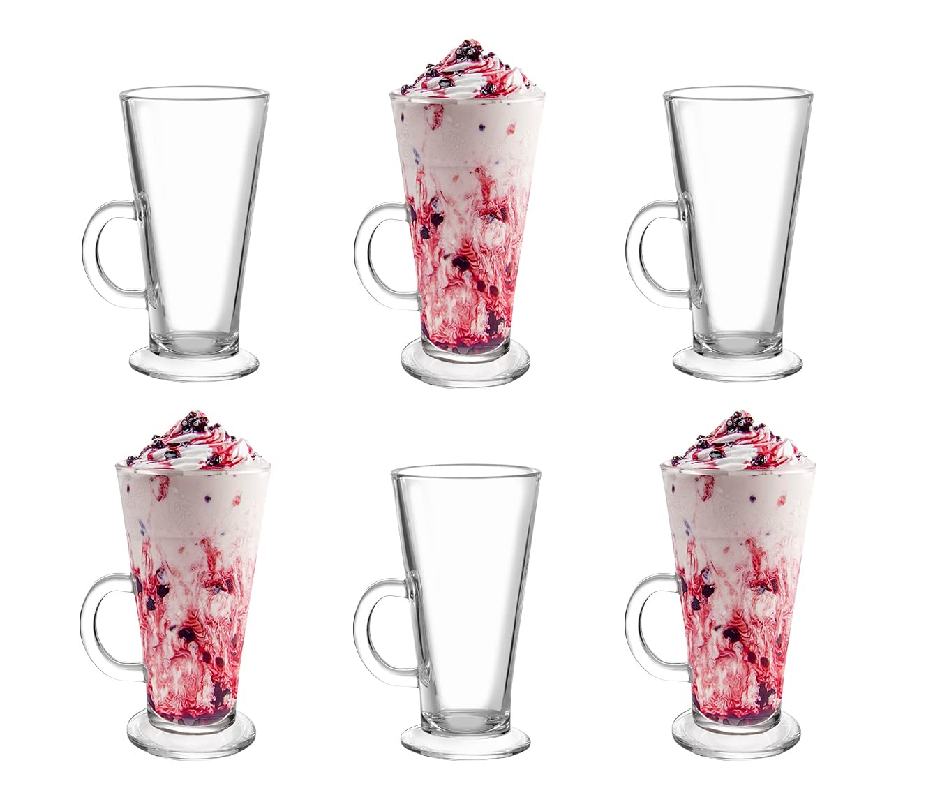 Royal Cuisine Glass Coffee Mugs Set of 6 Heat Resistant Glass Cups with Handles for Hot Drinks Stylish Latte Glasses Cappuccino Cups Tea Cups Coffee Glasses & Hot Chocolate Station Use (270ml)