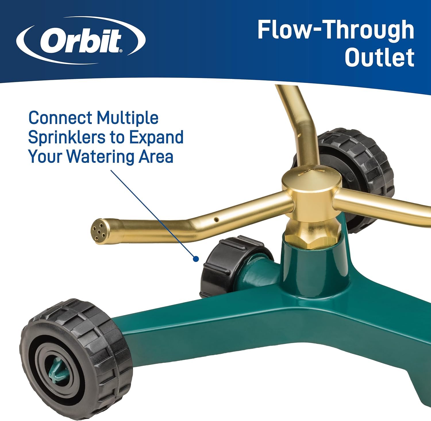 Orbit 58257N - Aspersor de metal de 3 brazos con base de rueda, aspersor duradero de 3 brazos con práctica base de rueda
