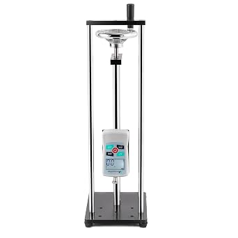 500N Digital Force Gauge with Manual Stand Hand Wheel Operated, with 250mm/9.8 Stroke, 2 Pcs Testing Clamp, for Compression and Tension Testing