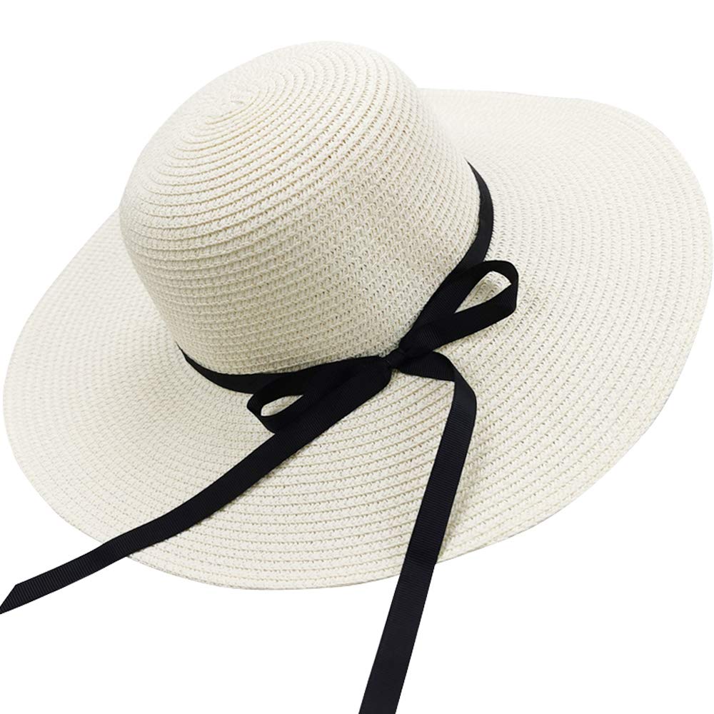 love planet Sombreros de sol para mujer, gran ala ancha bowknot pajita, sombrero de playa UPF UV floppy plegable tapa plegable