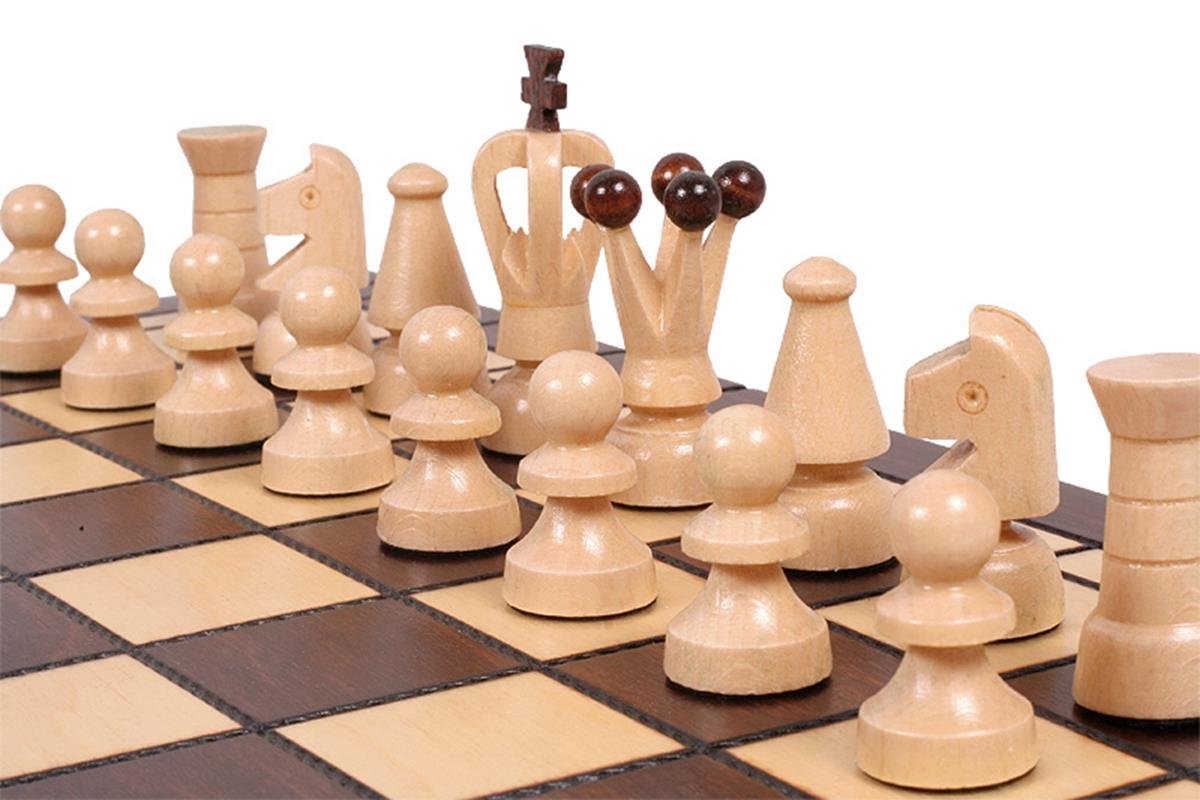 Sunrise Chess & Games - Scacchi e dama gioco in legno 2 in 1 35 x 35 cm - Piccola scacchiera pieghevole con pezzi in carpino